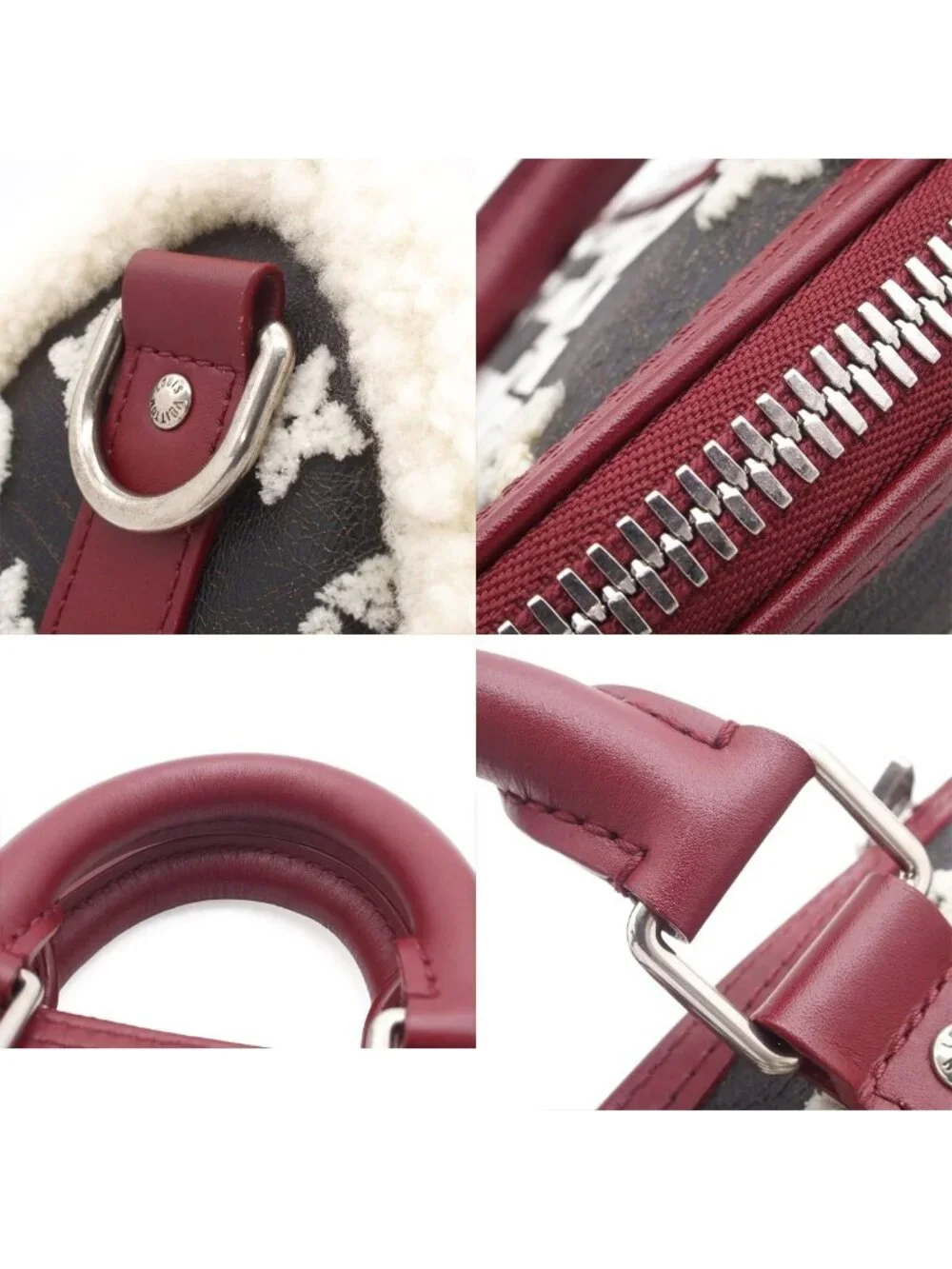 Louis Vuitton Keepall Bandouliere 25 Noir Blanc Rouge Fonce Leather Monogram